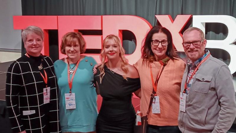 Kelsey Stanfield ’24, with Heidelberg Professors at her TEDx presentation