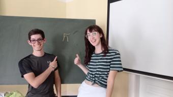 Daniel and Julia in a German Classroom with the Heidelberg H
