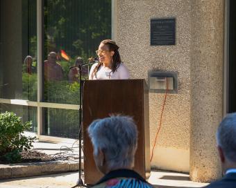 Dr. Nichole Griffin reads a poem during Juneteenth Celebration
